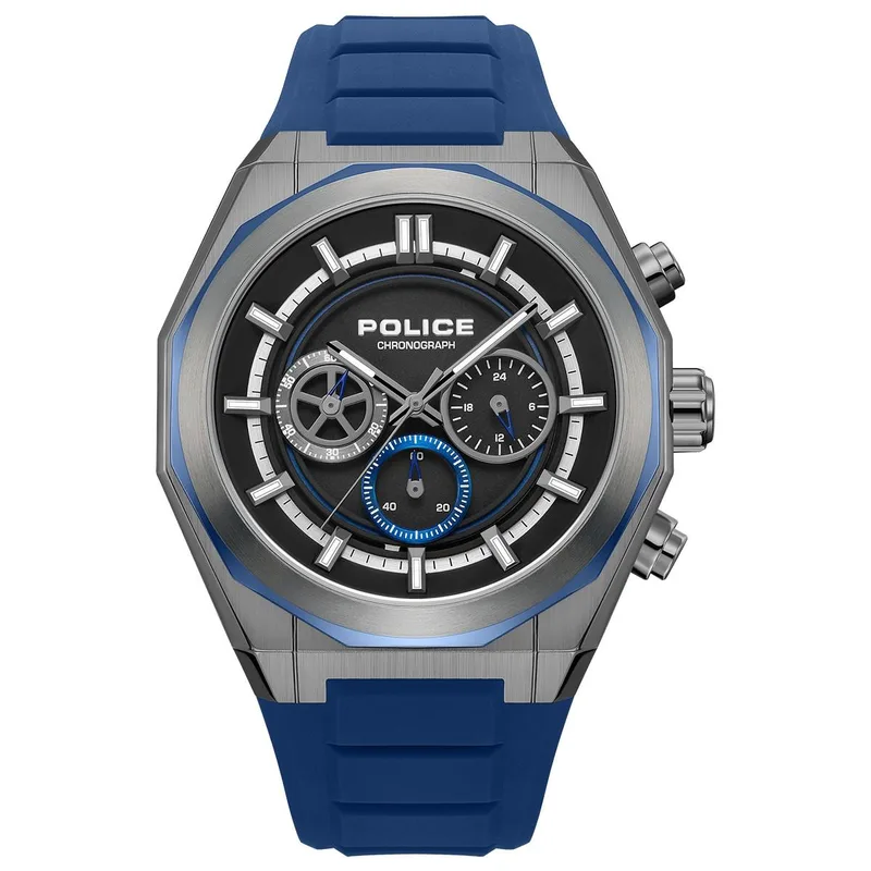 POLICE Steward Chronograph - PEWGO0093703, Anthracite case with Blue Rubber Strap