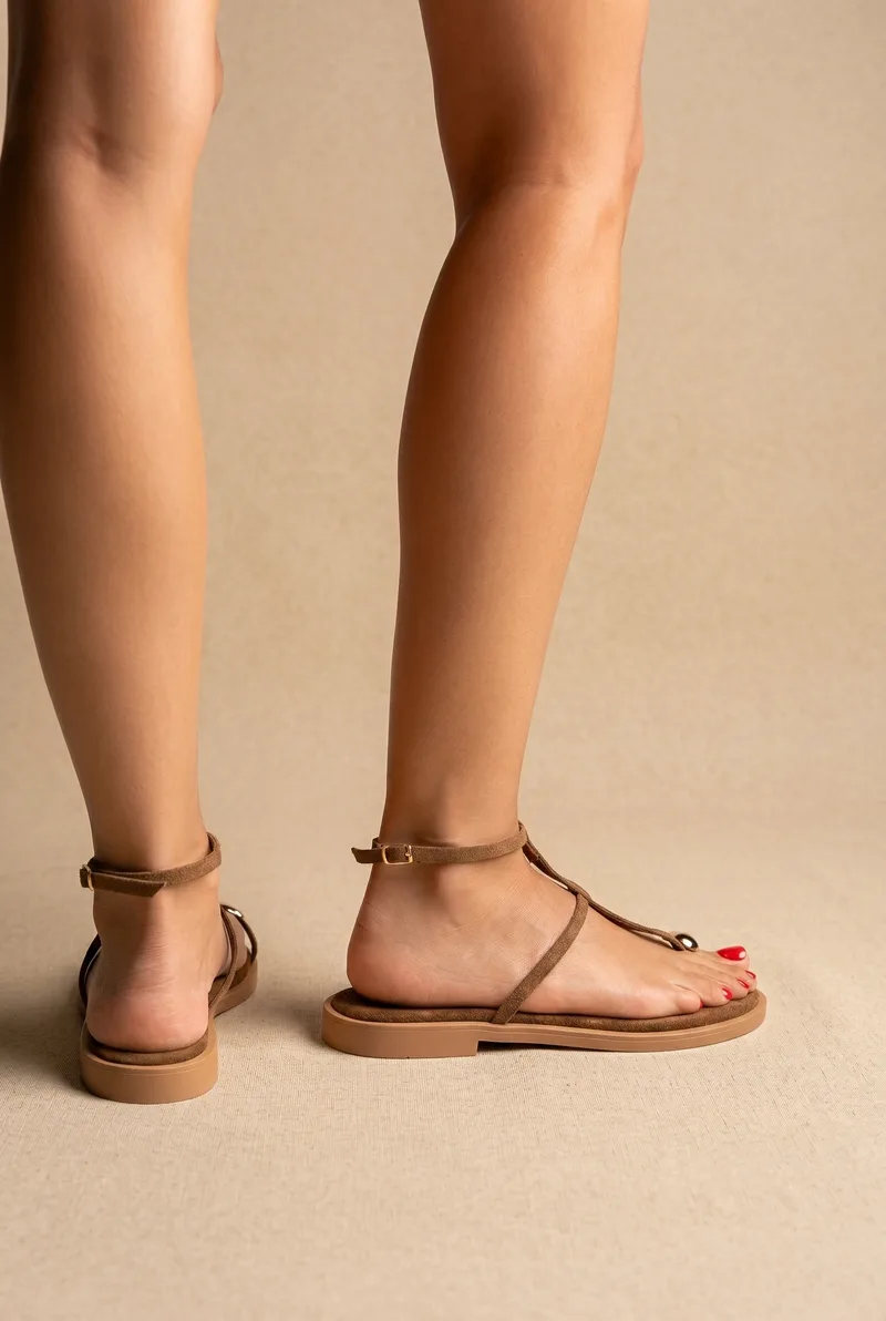 TFP Σανδάλια με Toe Ring και Μεταλλική Λεπτομέρεια - L13 MD VAMOS - Khaki Green Suede