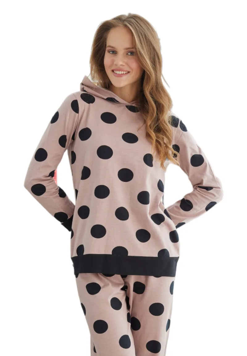 Πιτζάμα γυναικεία βαμβακερή Sexen Big Dots SXN23241027-Σάπιο Μήλο