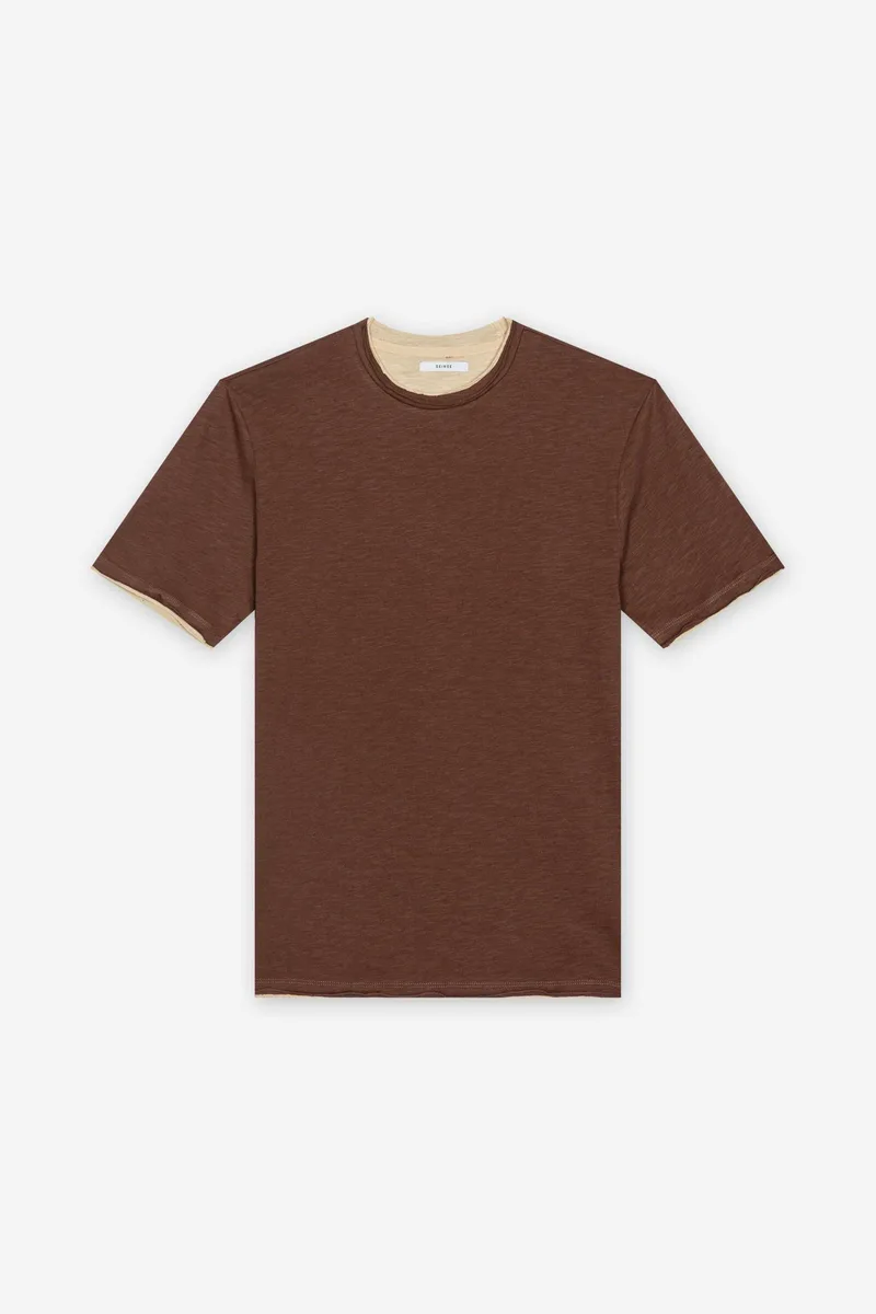 Seinse ανδρικό T-shirt με raw-edge τελειώματα Regular Fit - TE3210SS 126 Καφέ