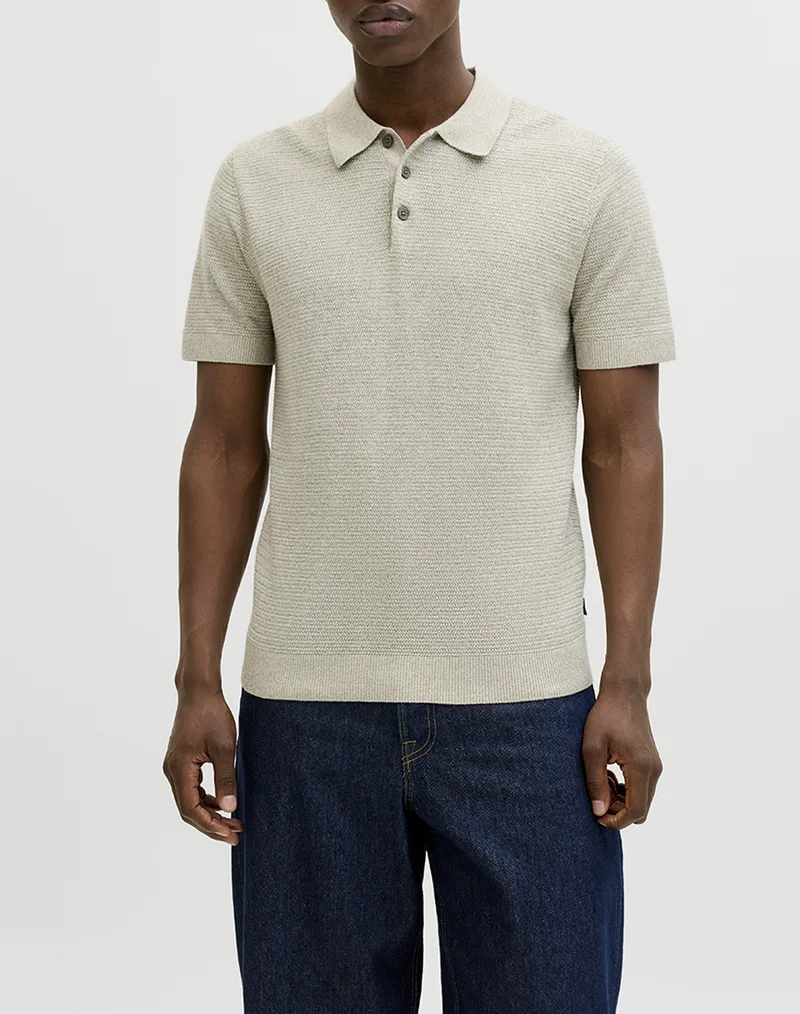 JACK&JONES JPRBLURILEY KNIT POLO SS SN 12292034-Mermaidtwist Biege