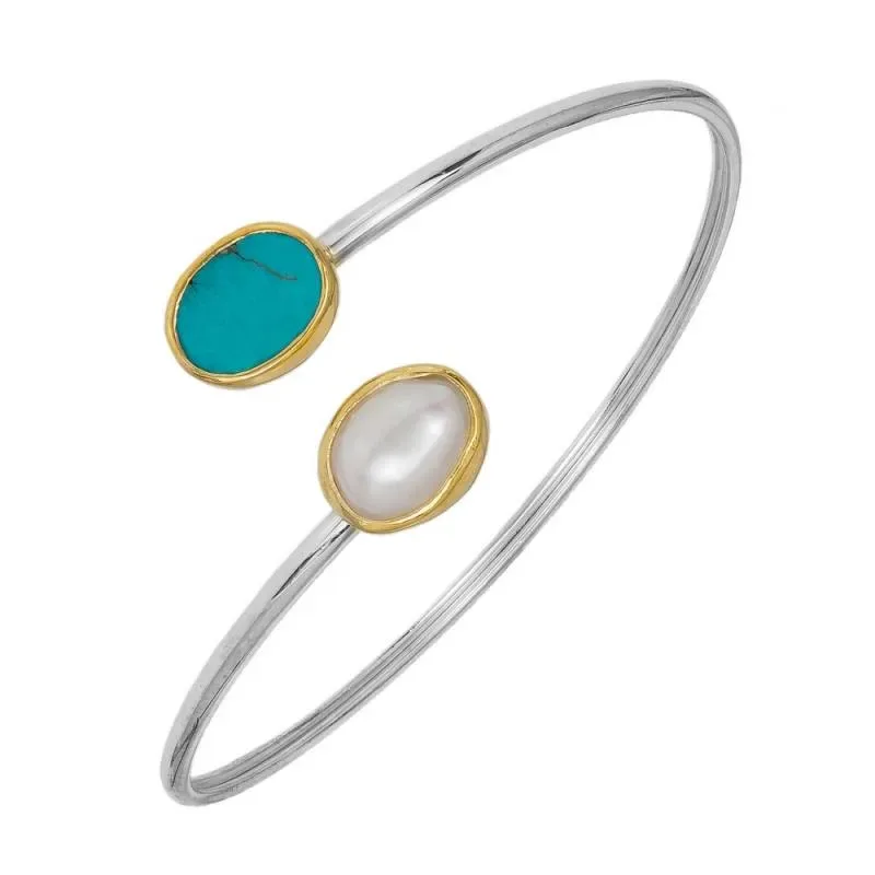 Δίχρωμη γυναικεία χειροπέδα 925 Tyrquoise and Pearl 041991 041991 Ασήμι