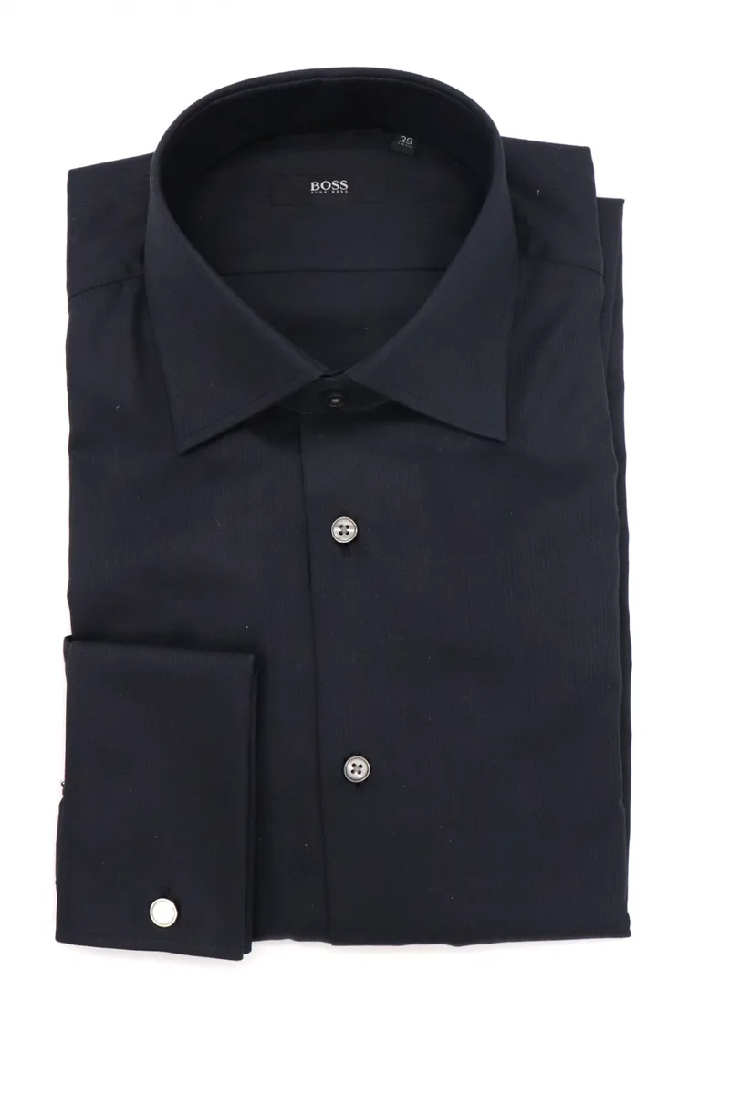 BOSS ΠΟΥΚΑΜΙΣΟ ΔΙΠΛΗ ΜΑΝΣΕΤΑ LAWRENCE REGULAR FIT ΜΑΥΡΟ