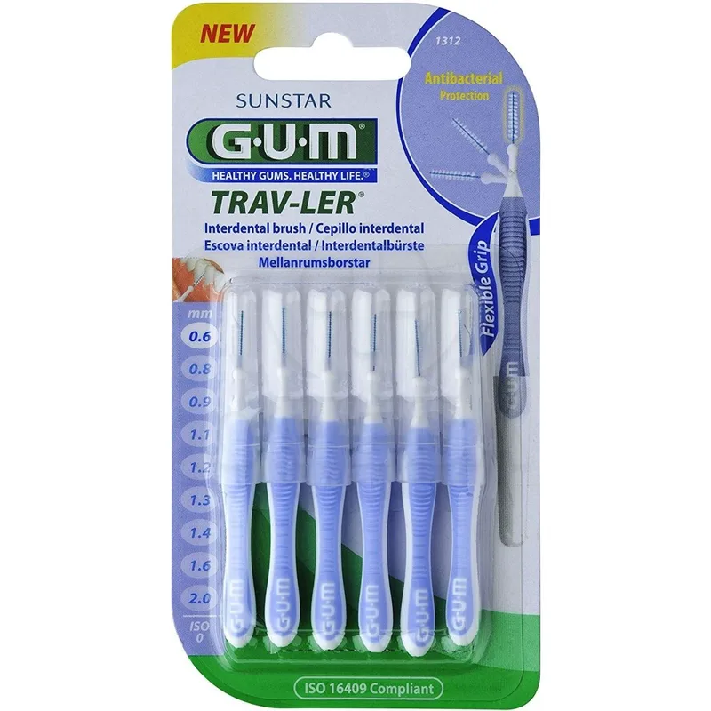 Gum Trav-Ler Interdental Brush 6 Τεμάχια - 0.6mm - ISO 0,Μεσοδόντια Βουρτσάκια για Εύκολο & Καθημερινό Καθαρισμό Ανάμεσα στα Δόντια