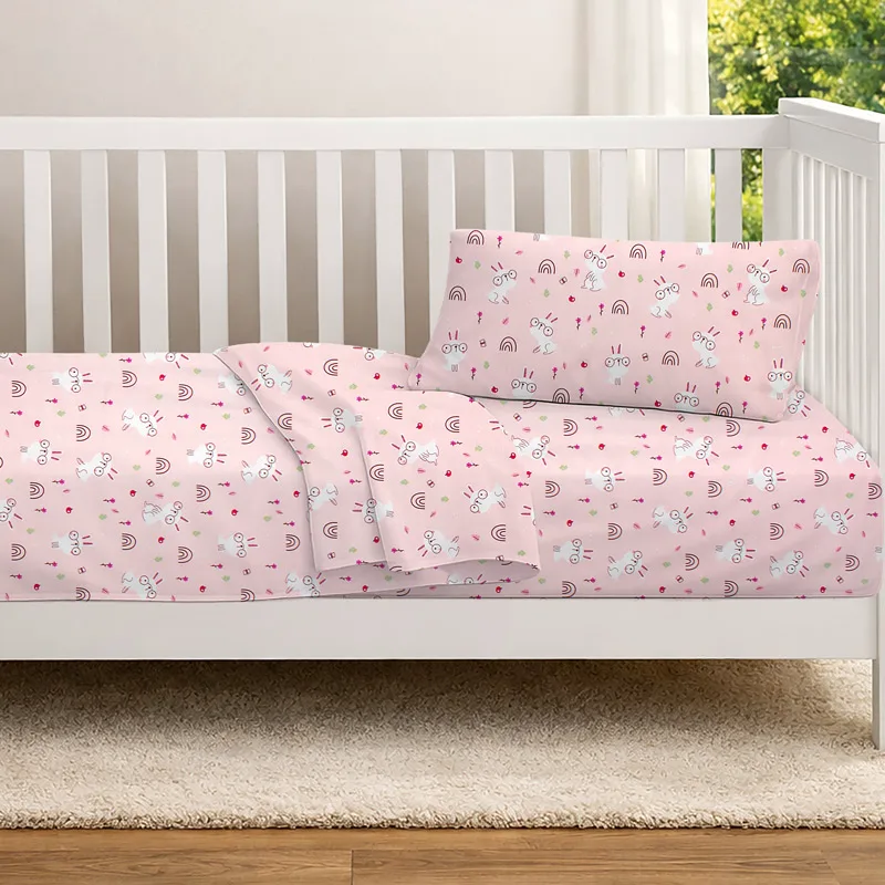 Σεντόνια Κούνιας Σετ Dimcol Rabbit Garden 585 Ροζ