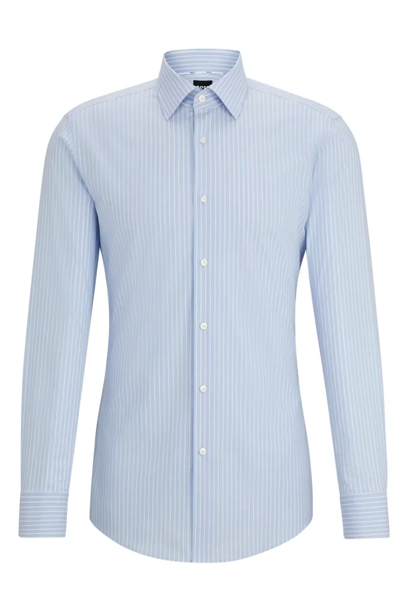 BOSS ΠΟΥΚΑΜΙΣΟ ΡΙΓΕ SLIM FIT EASY IRON H-HANK-KENT-C1-214 ΣΙΕΛ-ΛΕΥΚΟ