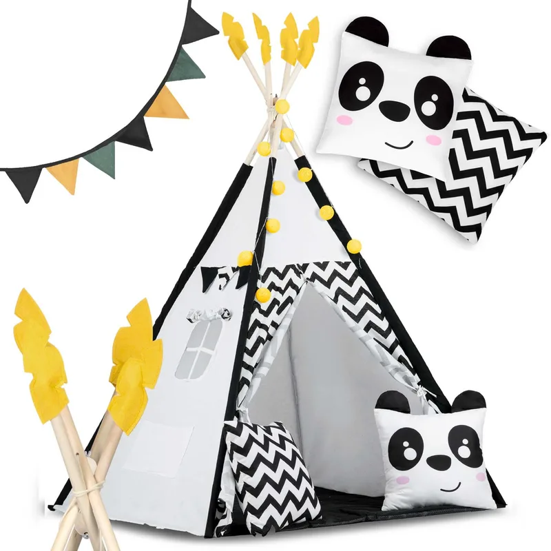 Παιδική Σκηνή Teepee Nukido NK-400 Kids Tipi Tent Ινδιάνικη με 2 x Μαξιλάρια / Γιρλάντα & Φωτάκια - Black / White (5903890609580)