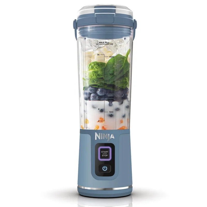 Φορητός μπλέντερ Ninja Blast BC151EUNV, 7,4 W, 530 ml, Ατσάλινο μαχαίρι με 6 λεπίδες, Θρυμματισμός πάγου, Έως 10 κύκλοι, Χωρίς BPA, USB-C, Μπλε