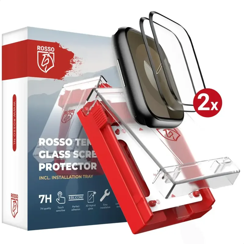 Tempered Glass Apple Watch 9 / 8 / 7 (41mm) Κόκκινο with Installation Tray Αντιχαρακτικό Γυαλί Προστασίας Οθόνης 2 Τεμάχια - Black (8719246474415)
