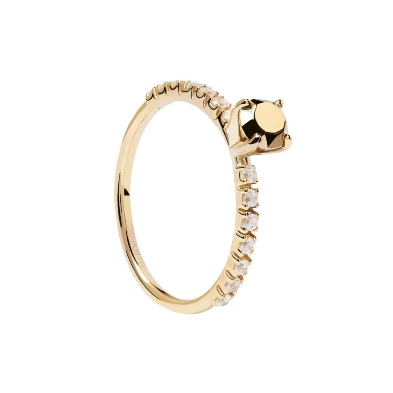 PDPAOLA Essentials Extra Golden Gem Χρυσό Μονόπετρο Δαχτυλίδι από Επιχρυσωμένο Ασήμι AN01-432-14