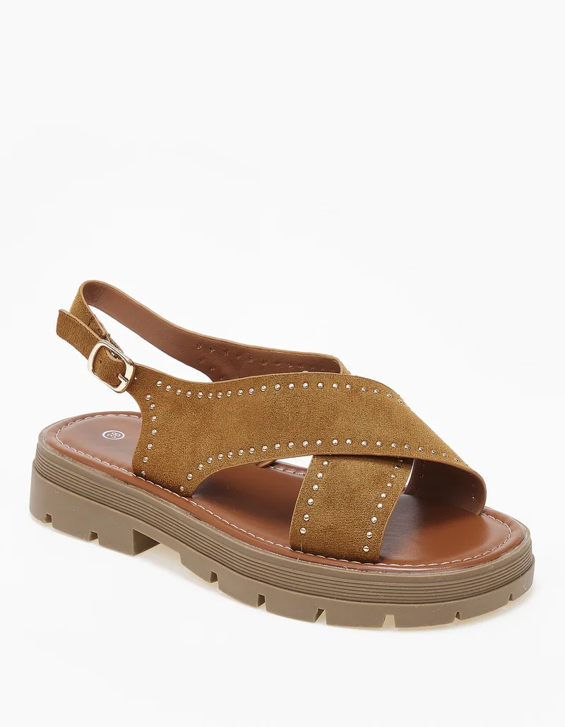 Σανδάλια flatform χιαστί με τρούκς και τρακτερωτή σόλα - Κάμελ