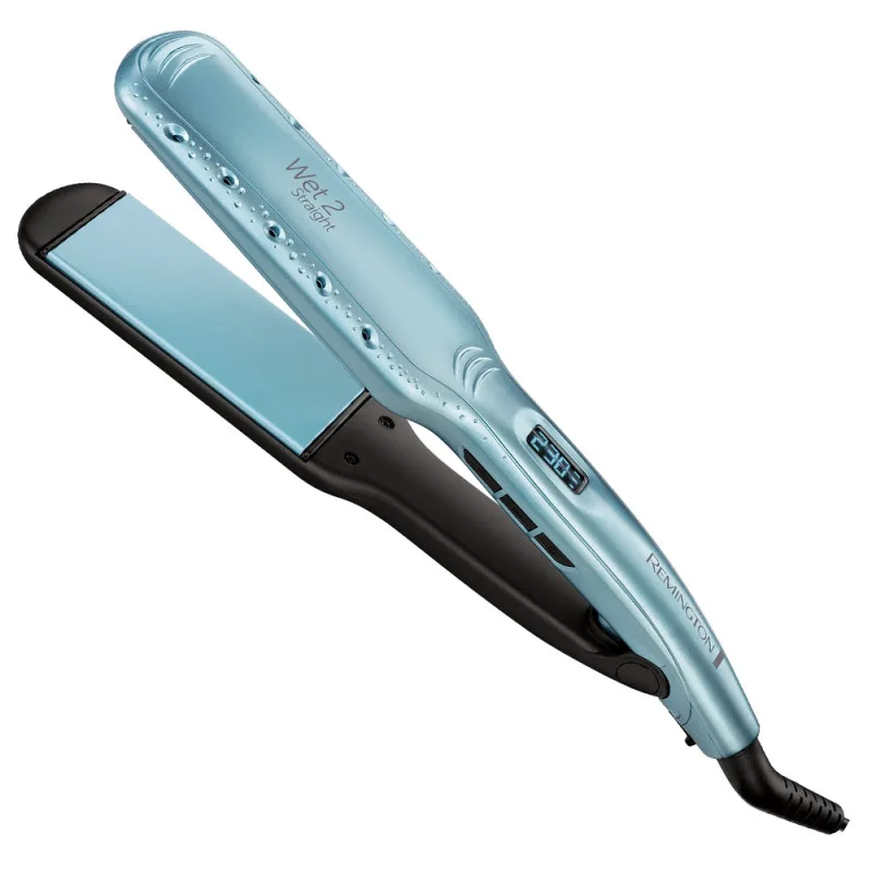 Ισιωτική για βρεγμένα μαλλιά Remington S7350, με κεραμική επίστρωση, 230°C, 10 επίπεδα θερμοκρασίας, θέρμανση σε 15 δευτερόλεπτα, οθόνη LED, Μπλε