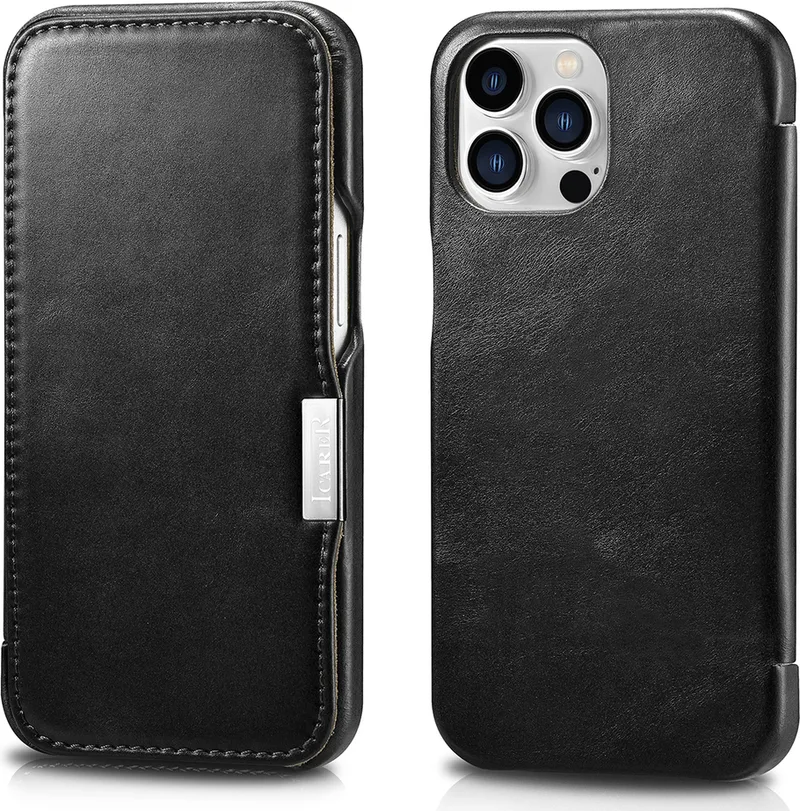 iCarer Vintage Series Side-Open Δερμάτινη Θήκη Apple iPhone 13 Pro Max - Black (RIX1308-BK)