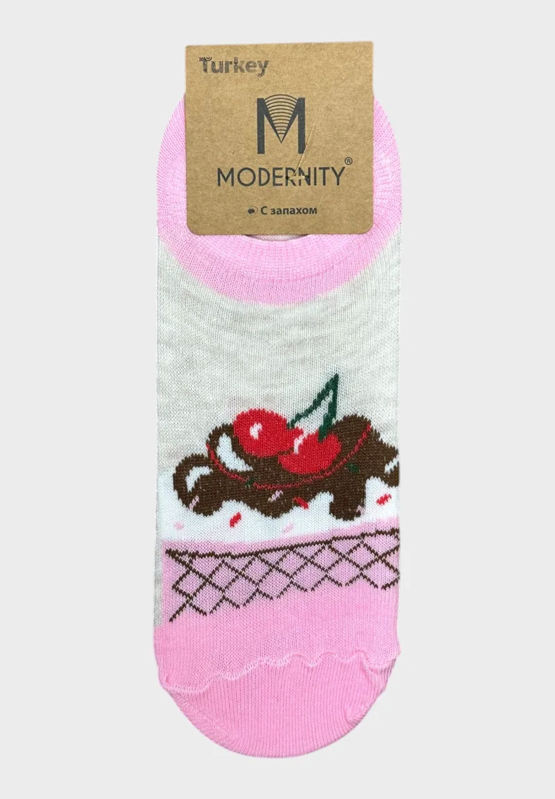 Modernity Γυναικείες Κάλτσες Αστραγάλου με Σχέδιο Cherry MDW04-Γκρι