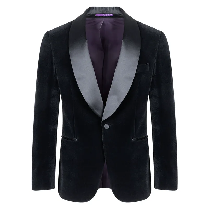 Prince Oliver Velvet Blazer Μαύρο με Shawl Σατέν Πέτο (Modern Fit)