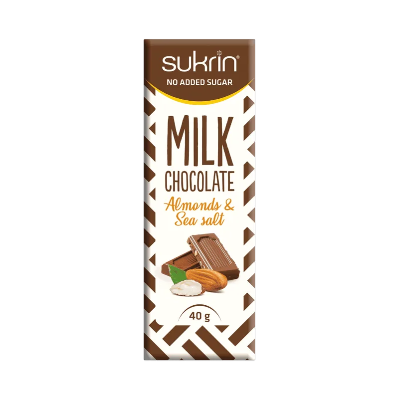 Sukrin Milk Chocolate Almonds &amp; Sea Salt (40 gr) - Σοκολάτα χωρίς ζάχαρη