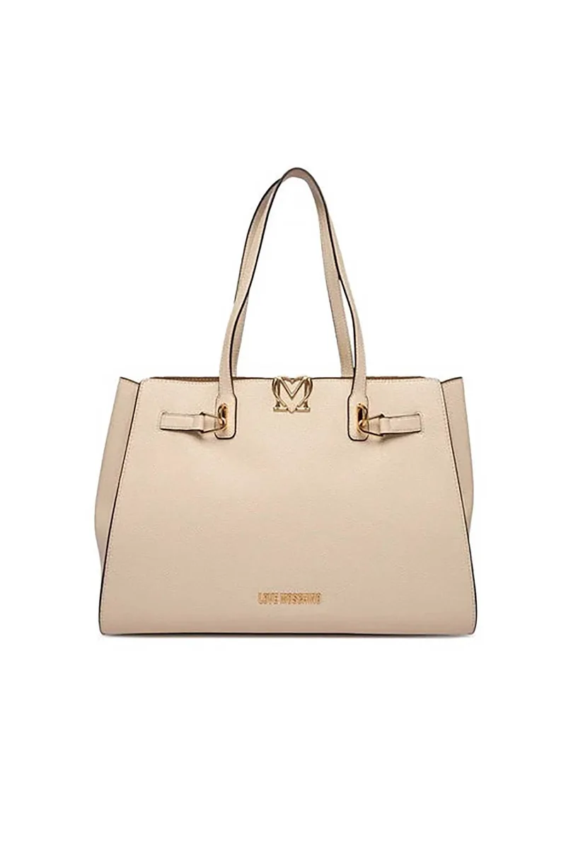 Love Moschino γυναικεία τσάντα shopper με μεταλλικό λογότυπο και σχήμα καρδιάς - JC4124PP1OLM0 Εκρού