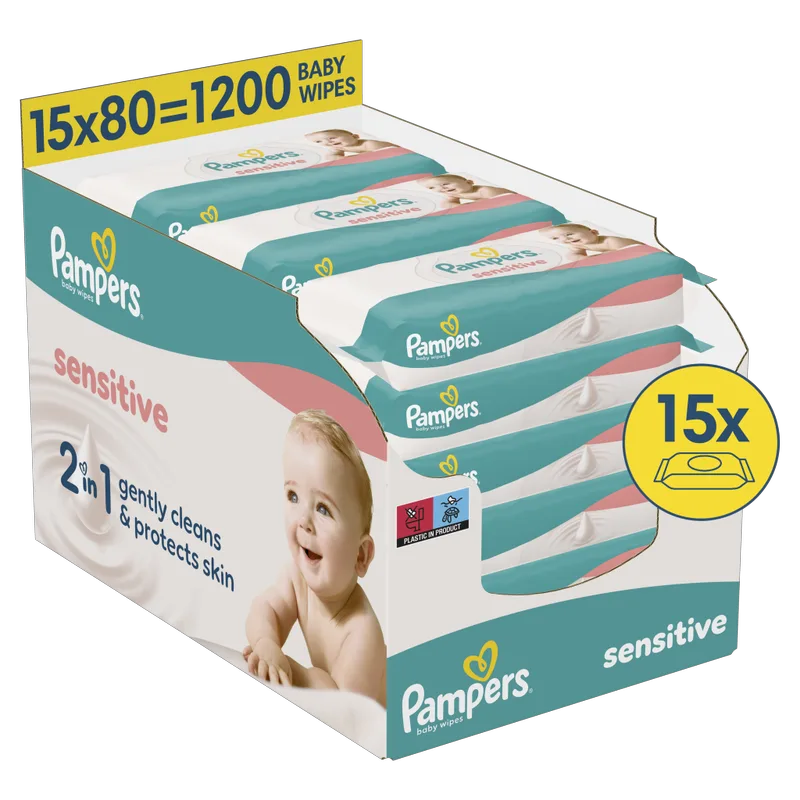 Μωρομάντηλα Pampers Sensitive XL Monthly Βοx 1200τεμ (15x80τεμ)