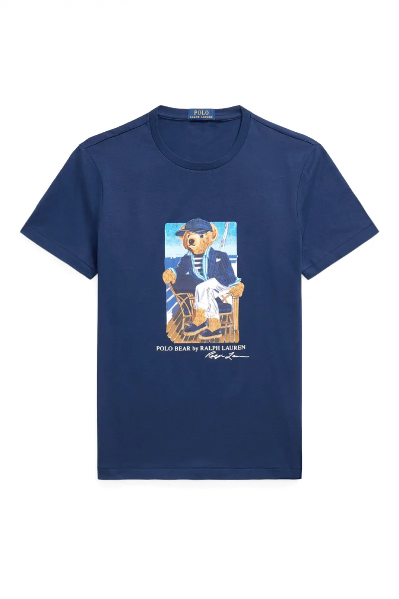 RALPH LAUREN T-SHIRT CUSTOM SLIM FIT LOGO BEAR ΜΠΛΕ