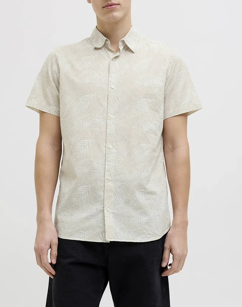 JJREBEL JREBVERDANT POPLIN SHIRT SS 12270271-Moonbeam Biege