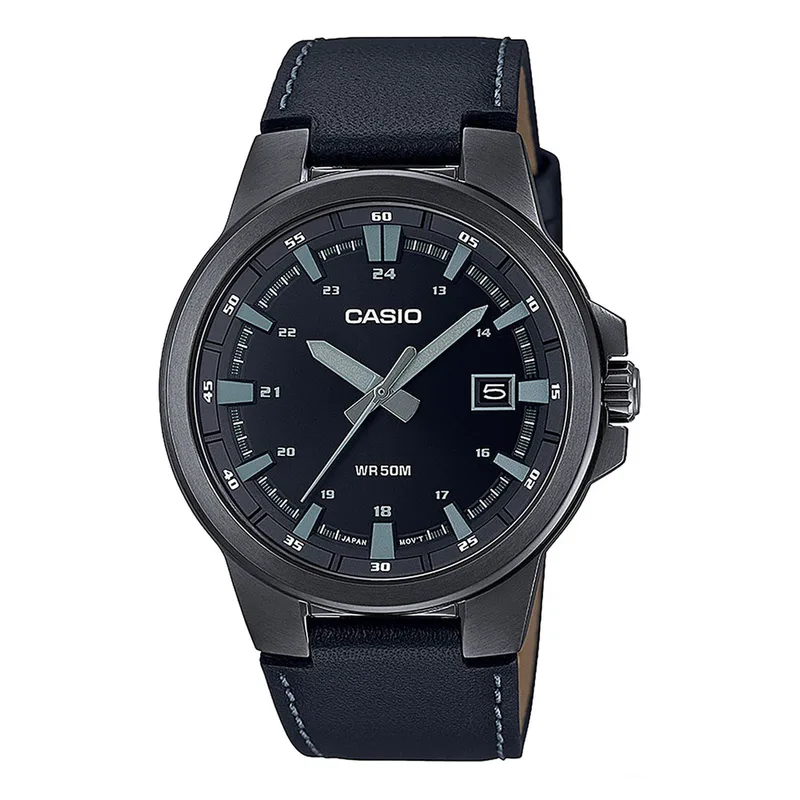 CASIO Enticer Black Leather Strap MTP-E173BL-1AVEF