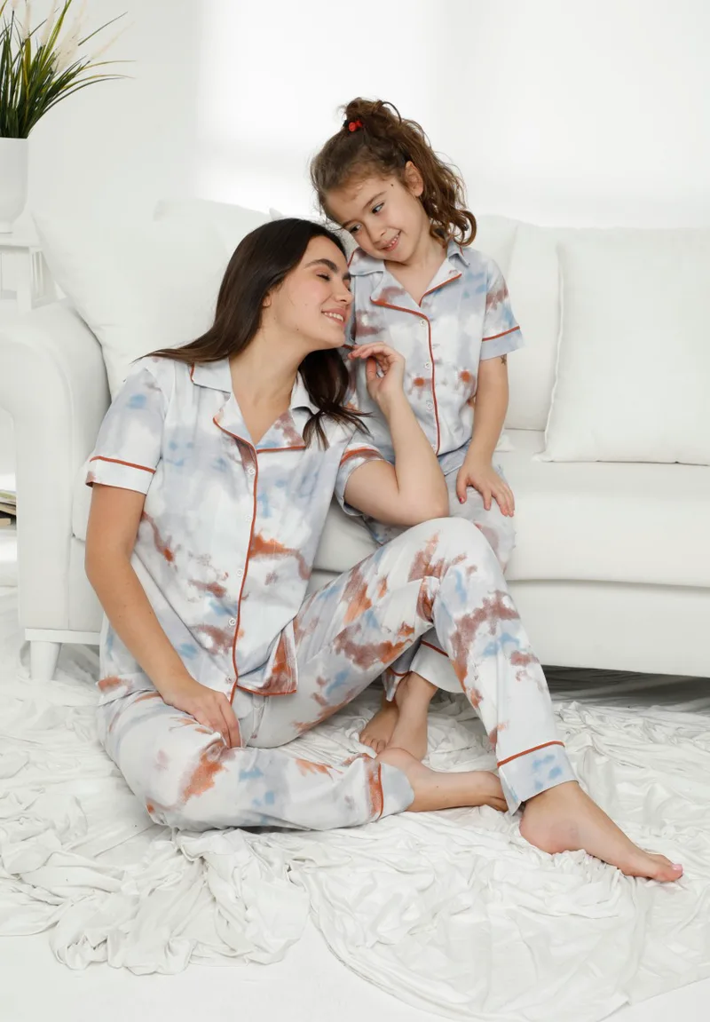 Πιτζάμα γυναικεία Siyah με κουμπιά Tie Die 55666A
