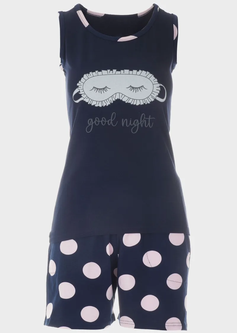 Baby doll με φαρδιές τιράντες και σόρτς πουά NAVY