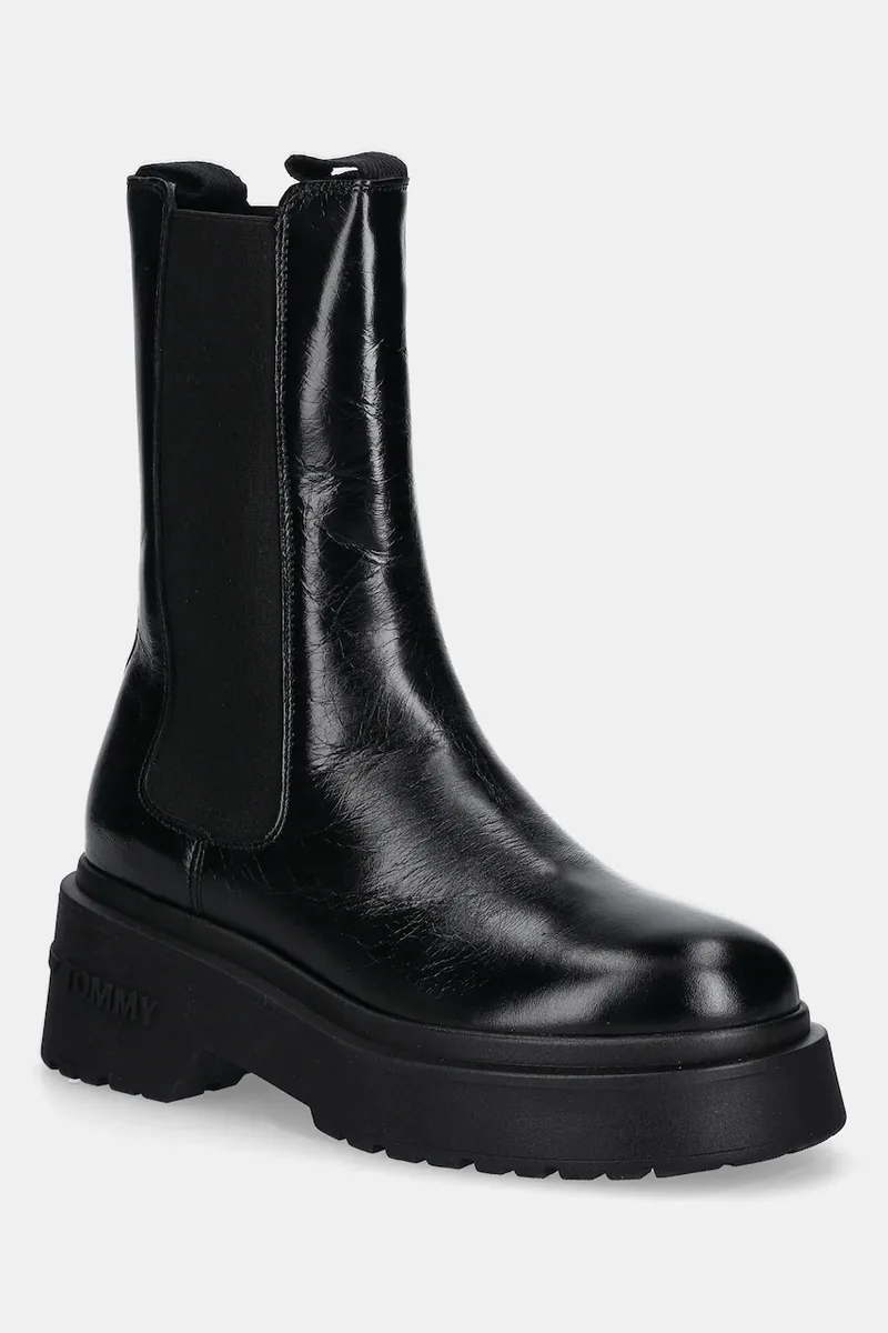 Δερμάτινες μπότες Tommy Jeans CHUNKY SHINY LEATHER CHELSEA