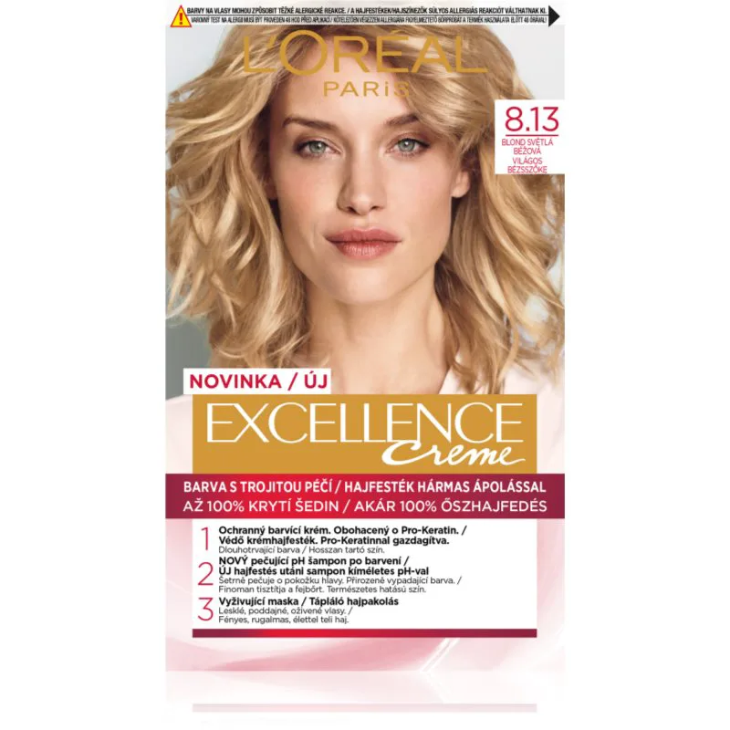 L’Oréal Paris Excellence Creme βαφή μαλλιών απόχρωση 8.13 Blond Clair Μπεζ 1 τμχ