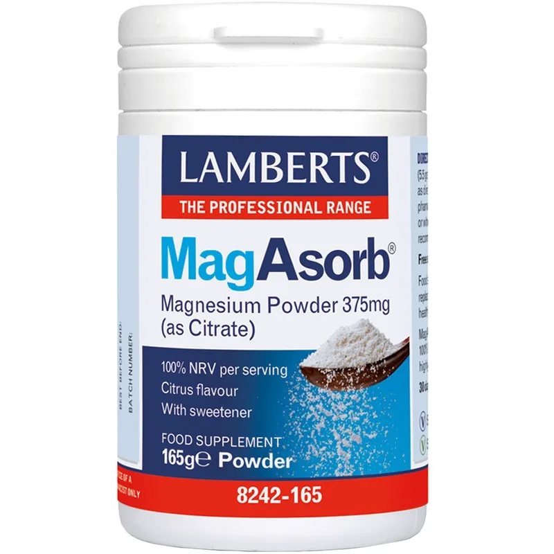 Lamberts MagAsorb Magnesium Powder Συμπλήρωμα Διατροφής Μαγνησίου σε Κιτρική Μορφή για την Ανάπτυξη των Οστών & τη Σωστή Λειτουργία Νευρικού Συστήματος & των Μυών σε Μορφή Σκόνης 375mg,165g