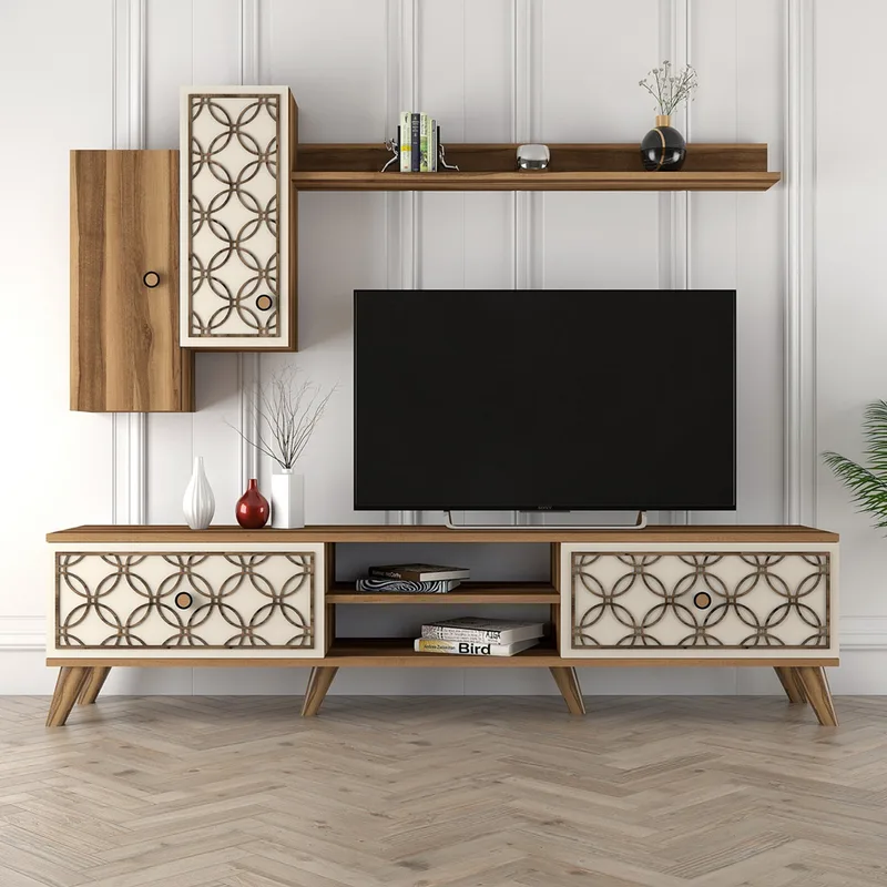 Σύνθεση Τηλεόρασης Class S - Walnut, Cream 845Hct3016 (180x44x35 cm)