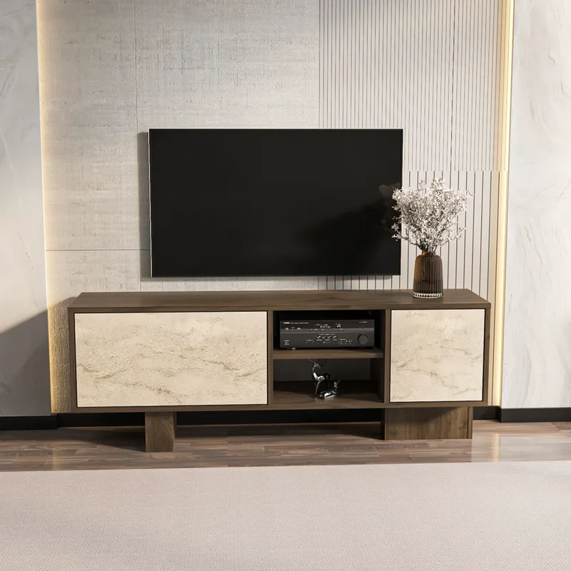 Έπιπλο Τηλεόρασης Monaco - Walnut, Travertine 875Zna5340 (150x54x35 cm)