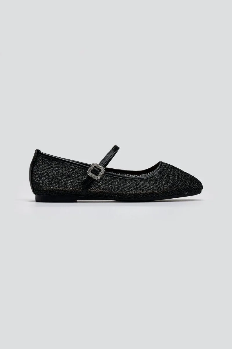 ERYNN Mesh Ballerinas Rhinestone Buckle - 333-286 - Black