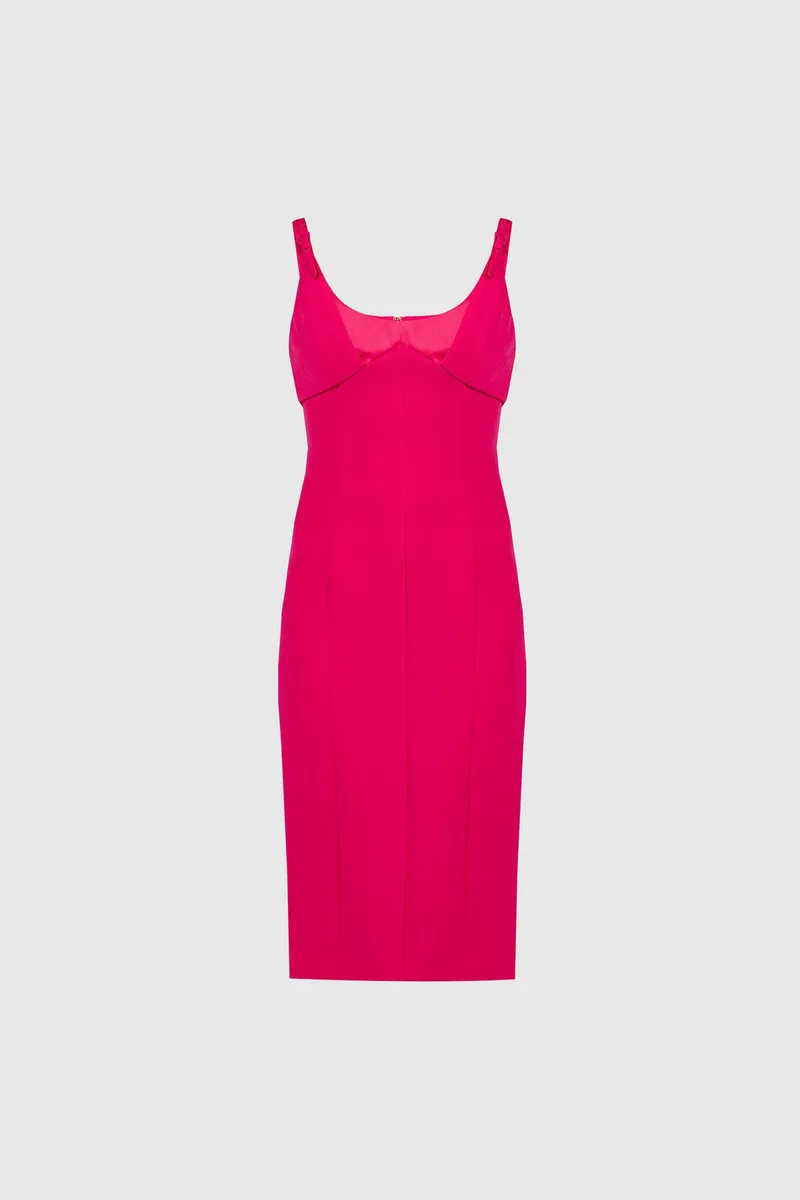 Versace Jeans Couture γυναικείο midi φόρεμα μονόχρωμο με ανάγλυφες ραφές - 76HAO919N0103 Φούξια