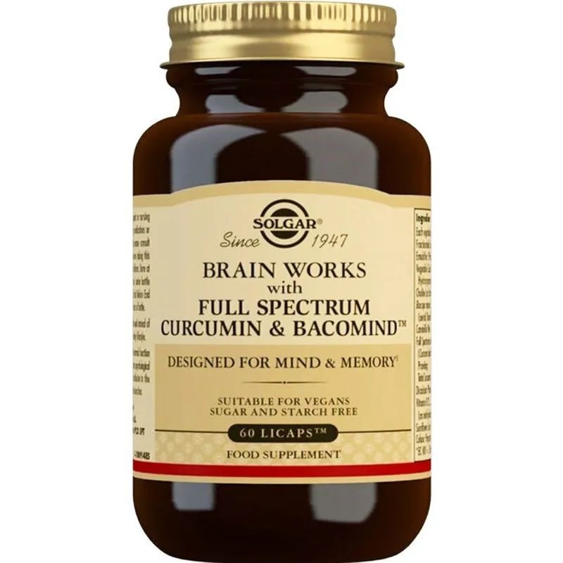 Solgar Brain Works Full Spectrum Curcumin & Bacomind Συμπλήρωμα Διατροφής Εκχυλίσματος Κουρκουμίνης & Βοτάνων για την Ενίσχυση της Μνήμης & Βελτίωση των Λειτουργιών του Εγκεφάλου 60 Licaps