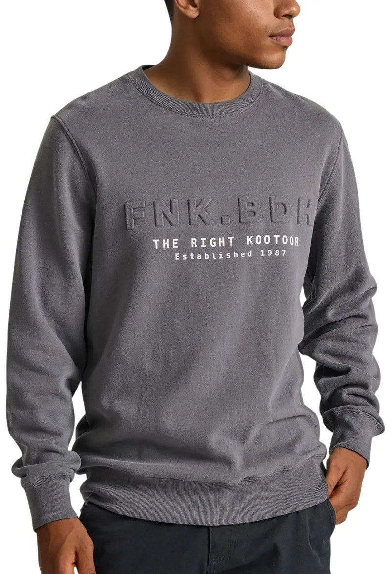 Μπλούζα Μακρυμάνικη Funky Buddha Embossed Τύπωμα Στο Στήθος FBM010-017-06-DK GREY Ανδρικό