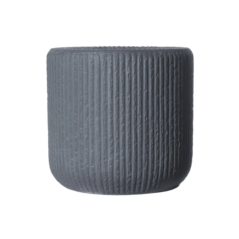 Supergreens Γλάστρα Πήλινη Στρογγυλή "Stripe" Γκρι Σκούρο M 34x34x32 εκ.
