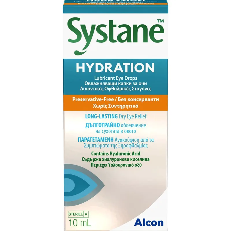 Alcon Systane Hydration Λιπαντικές Οφθαλμικές Σταγόνες για Ανακούφιση από τα Συμπτώματα της Ξηροφθαλμίας με Υαλουρονικό Οξύ 10ml
