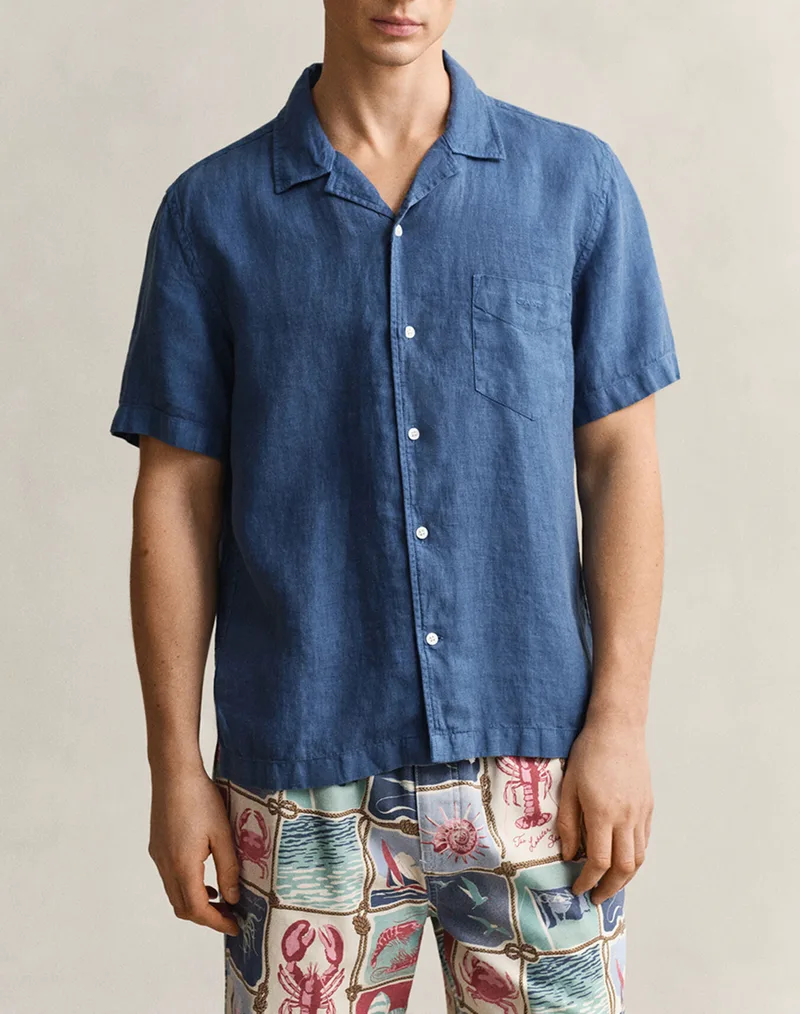 GANT ΠΟΥΚΑΜΙΣΟ ΚΜ REG GMNT DYED LINEN SS CAMP SHIRT 3G3261120-442 Blue