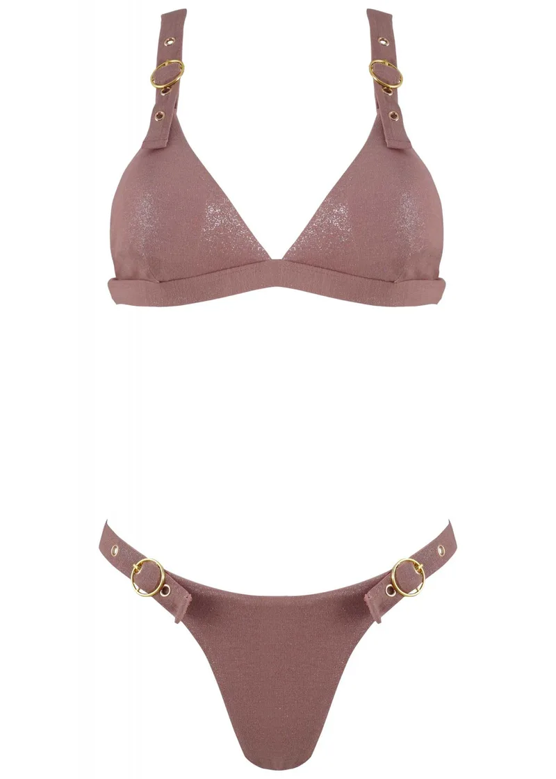 Σέτ μαγιό τρίγωνο αποσπώμενη ενίσχυση bikini παρτό. Καλύπτει B Cup. ΡΟΖ