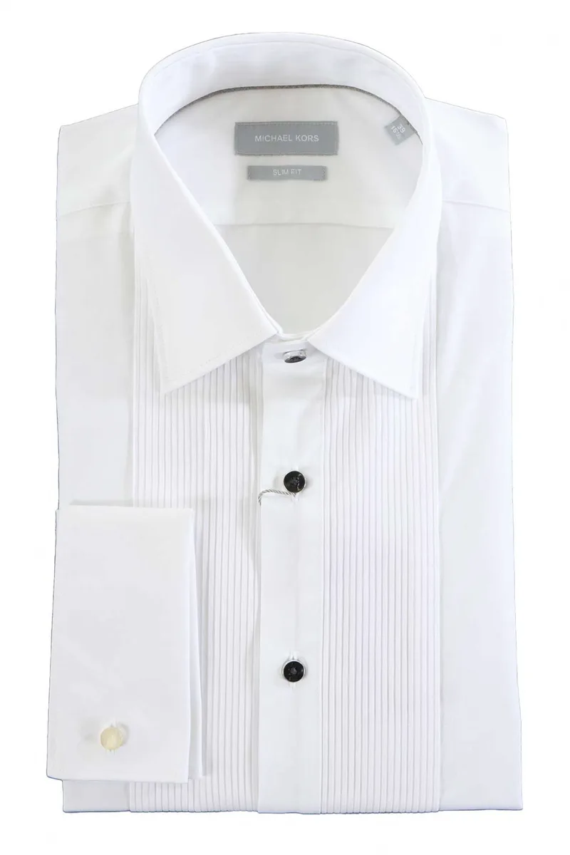 MICHAEL KORS ΠΟΥΚΑΜΙΣΟ ΜΑΝΙΚΕΤΟΚΟΥΜΠΟ PLEATED SLIM FIT ΛΕΥΚΟ