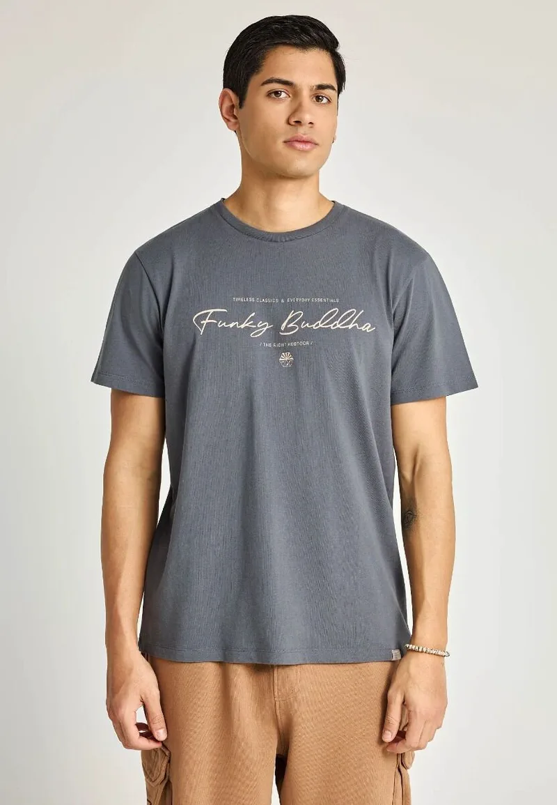 Funky Buddha Ανδρικό T-shirt με λογότυπο FBM013-022-04 Ανθρακί
