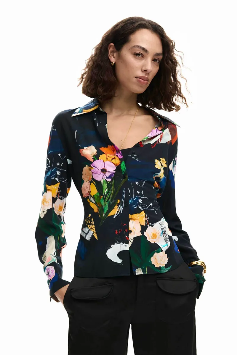 Desigual γυναικείo πουκάμισο με floral print "Cam Fereo" - 26SWCW23 Μαύρο