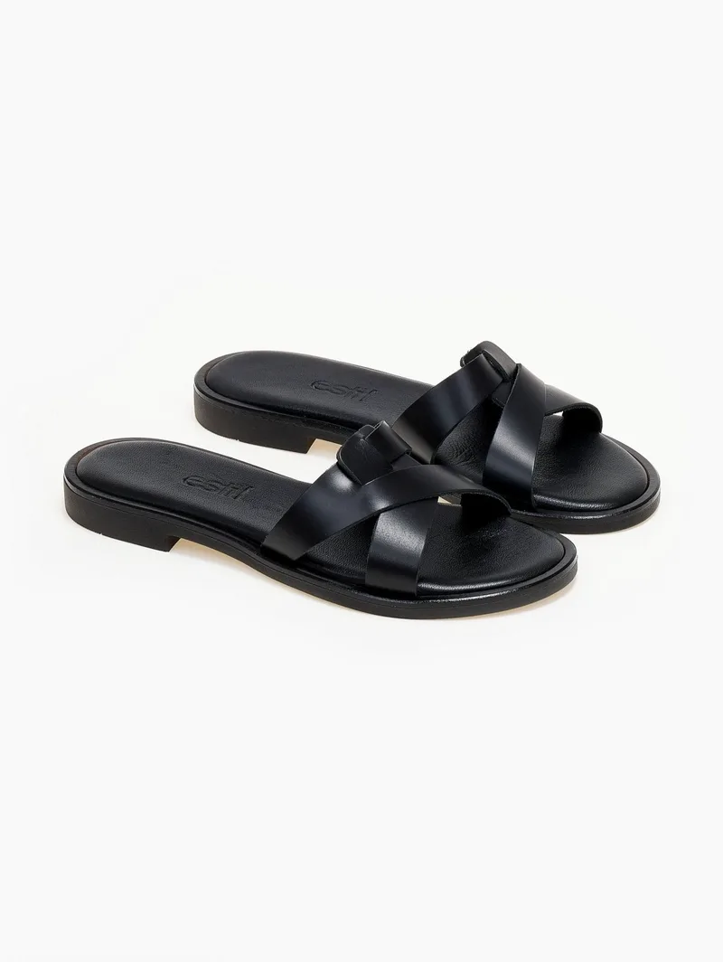 Estil Leather Flat Sandals - 1014 - Black