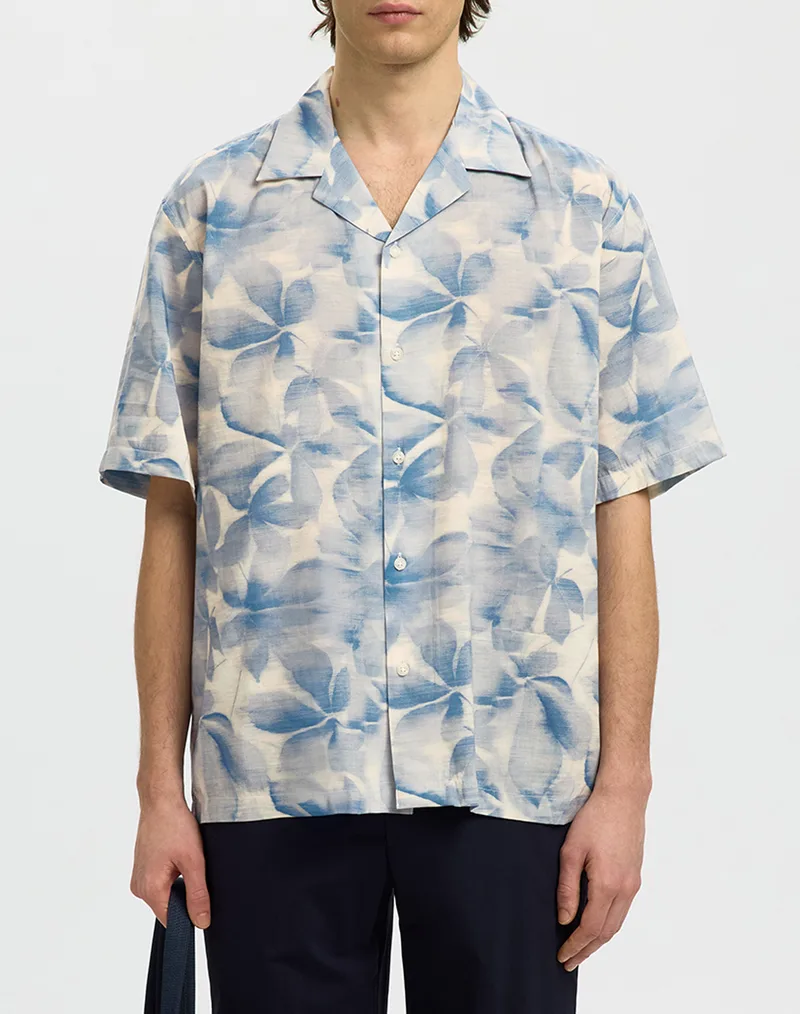 SELECTED SLMCASPER-AIR RLX MIX SS SHIRT 16091381-Blue MirageLeaves LightBlue