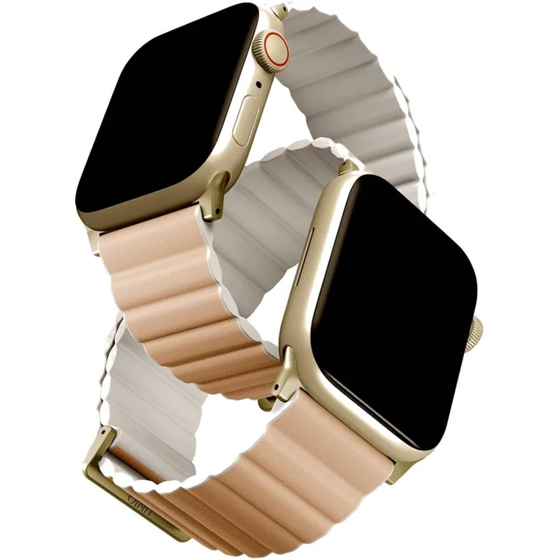 Λουράκι Apple Watch Ultra/SE/11/10/9/8/7/6/5/4 (49/46/45/44mm) Uniq Revix Premium Edition Αναστρέψιμο Μαγνητικό από Premium Σιλικόνη & Δέρμα - Blush Ροζ / White (UNIQ-45MM-REVPBPNKWHT)