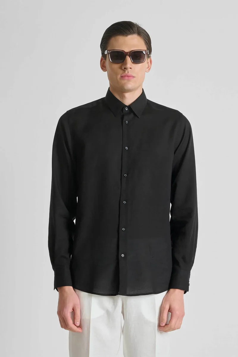 Antony Morato ανδρικό πουκάμισο μονόχρωμο Regular Fit "Νapoli" - SL00799FA400094 Μαύρο