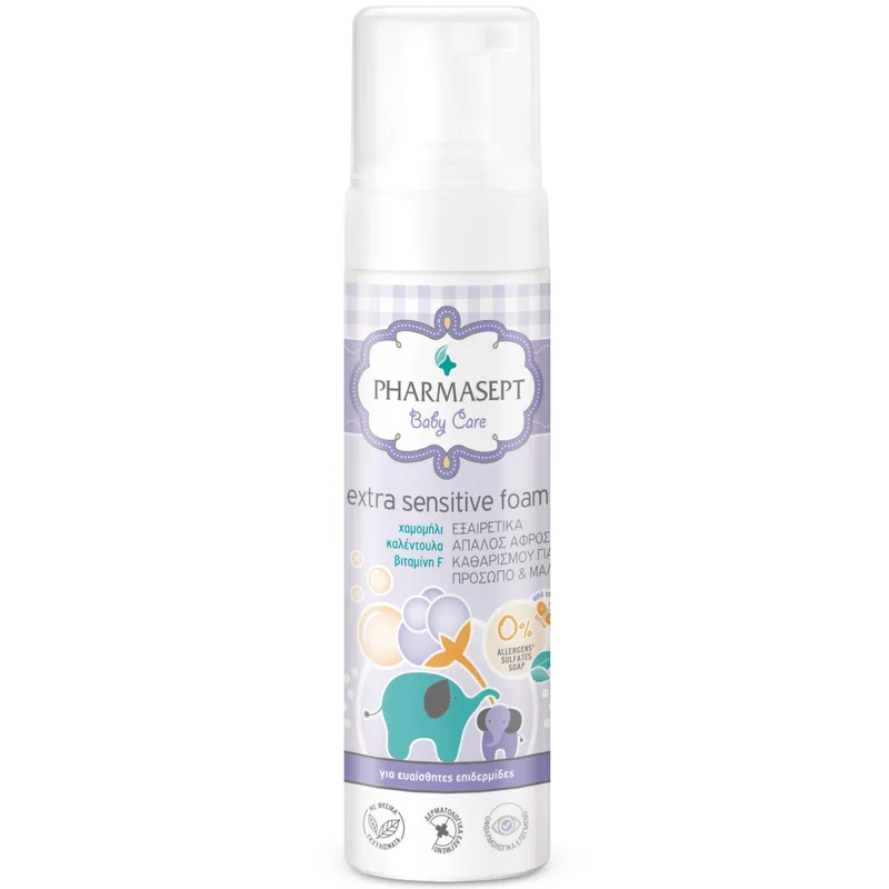 Pharmasept Baby Care Extra Sensitive Foam Εξαιρετικά Απαλός Βρεφικός Αφρός Καθαρισμού για Σώμα, Πρόσωπο & Μαλλιά 200ml