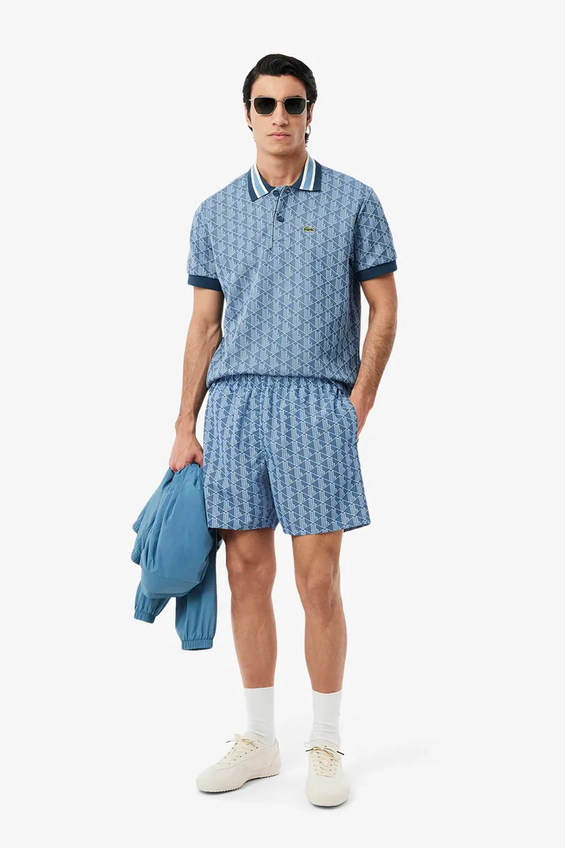 Lacoste ανδρικό μαγιό σορτς με all-over monogram print - MH9086-00 Μπλε