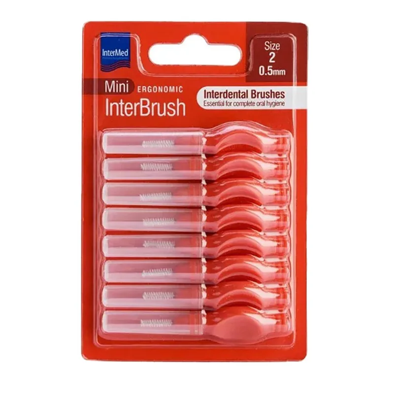 Intermed Ergonomic InterBrush Mini Μεσοδόντια Βουρτσάκια με Λαβή Κόκκινα 8 Τεμάχια Size 2 - 0.5mm